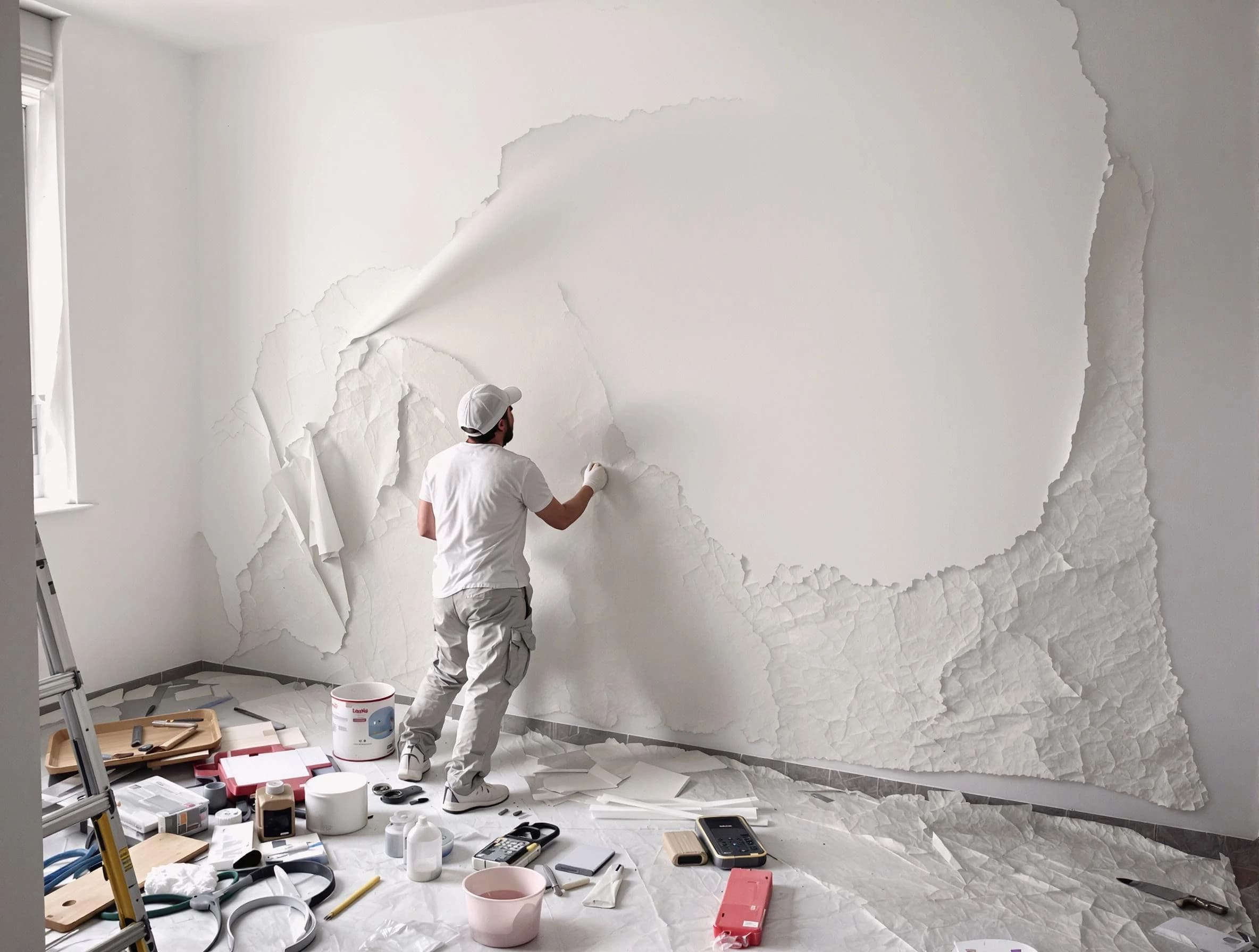 Removing old wallpaper to reveal clean walls by Westlake House Painters in Westlake